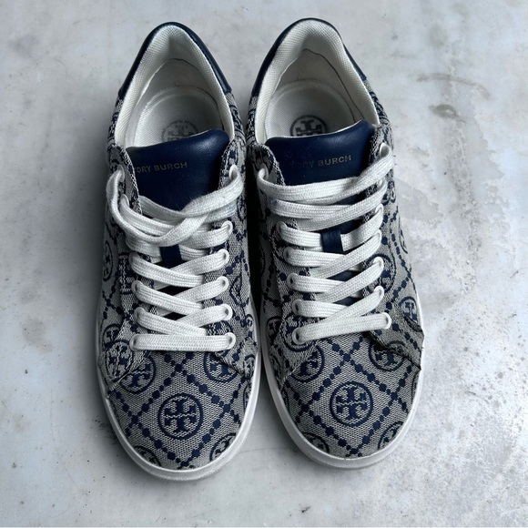 Tory Burch Shoes - Tory Burch Blue and Cream Patterned Sneakers